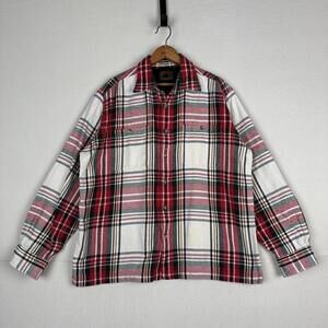 Boston Traders Shirt Jacket Men’s XL White Red Green Plaid Flannel Lined Shacket